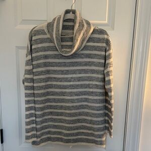 LOFT Striped Cowl Neck Sweater in Gray and Cream